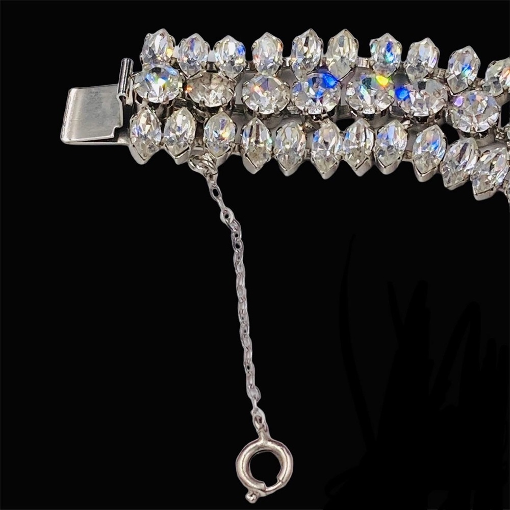 Wide Vintage Rhinestone Bling Bracelet Hollywood Glam - Picture 3 of 6